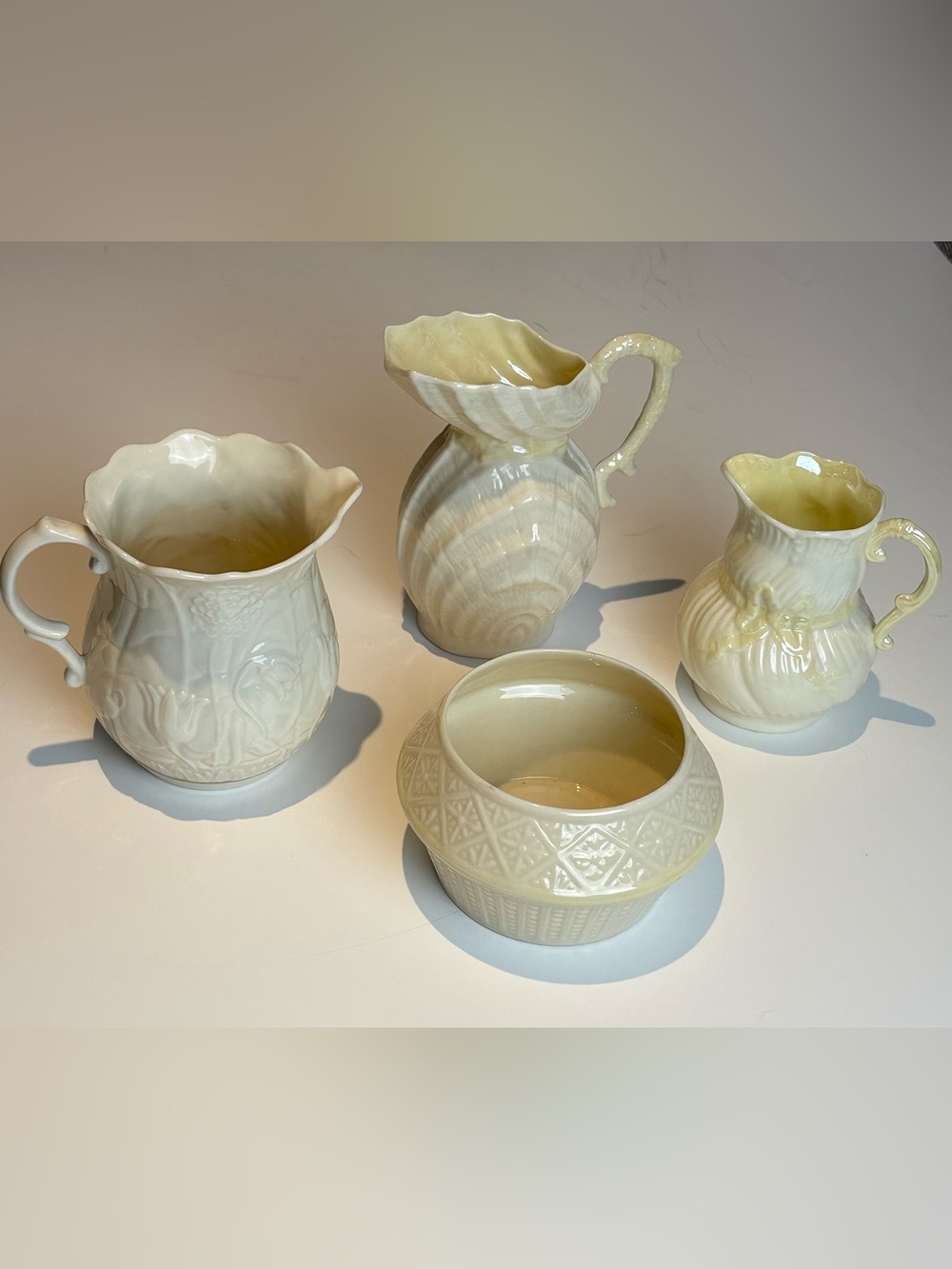 BELLEEK lot of 4 Vintage Vessels: